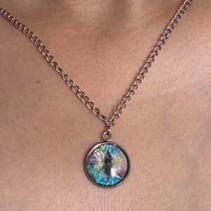 Multicolour Mythical Creature Cat Eye Stainless Steel Chain Pendant Necklace